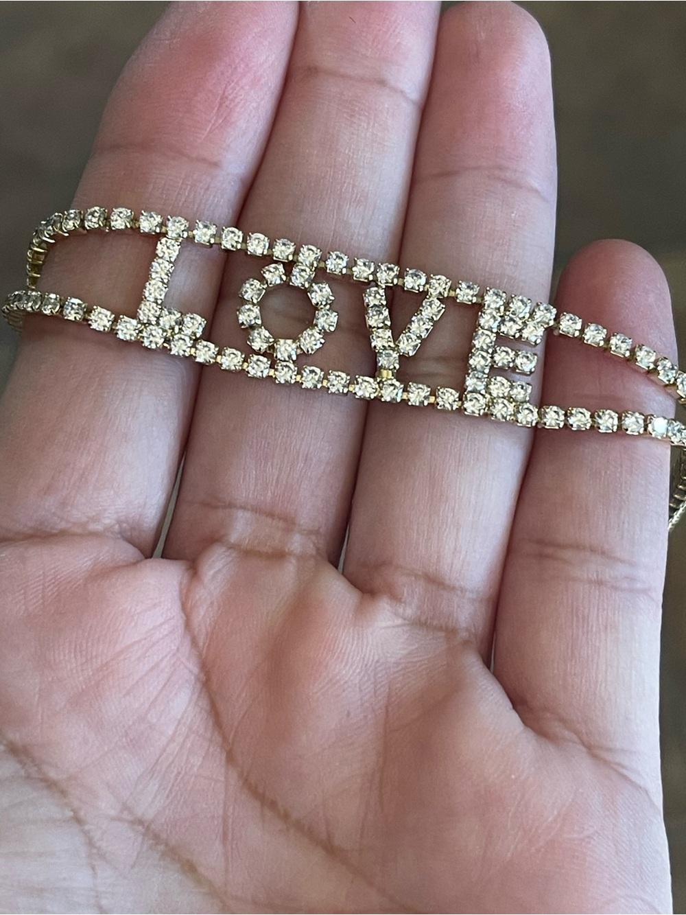 “LOVE” Crystal Name Bar Bracelet - Gold Tone